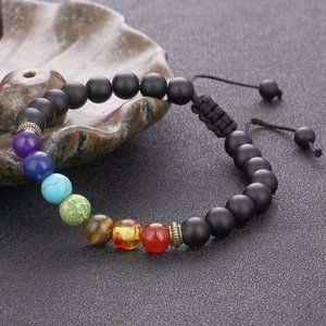 Matte Onyx 7 Chakra Bracelet, Onyx Chakra Healing Bracelet, Healing Crystals